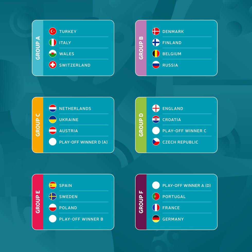 conjunto de grupos da fase final do torneio de futebol vetor