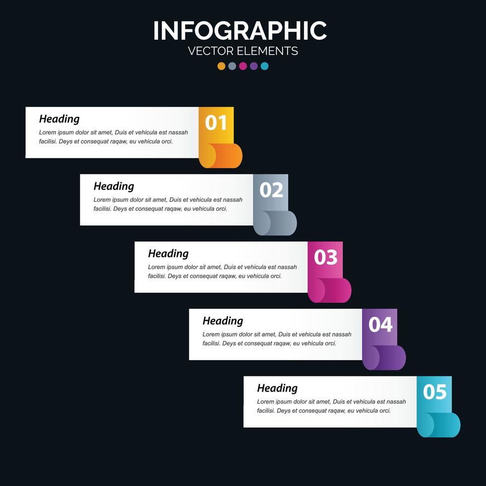 Diagrama de infográficos de 5 opções, etapas ou processos de conceito de negócios de web design de relatório anual vetor