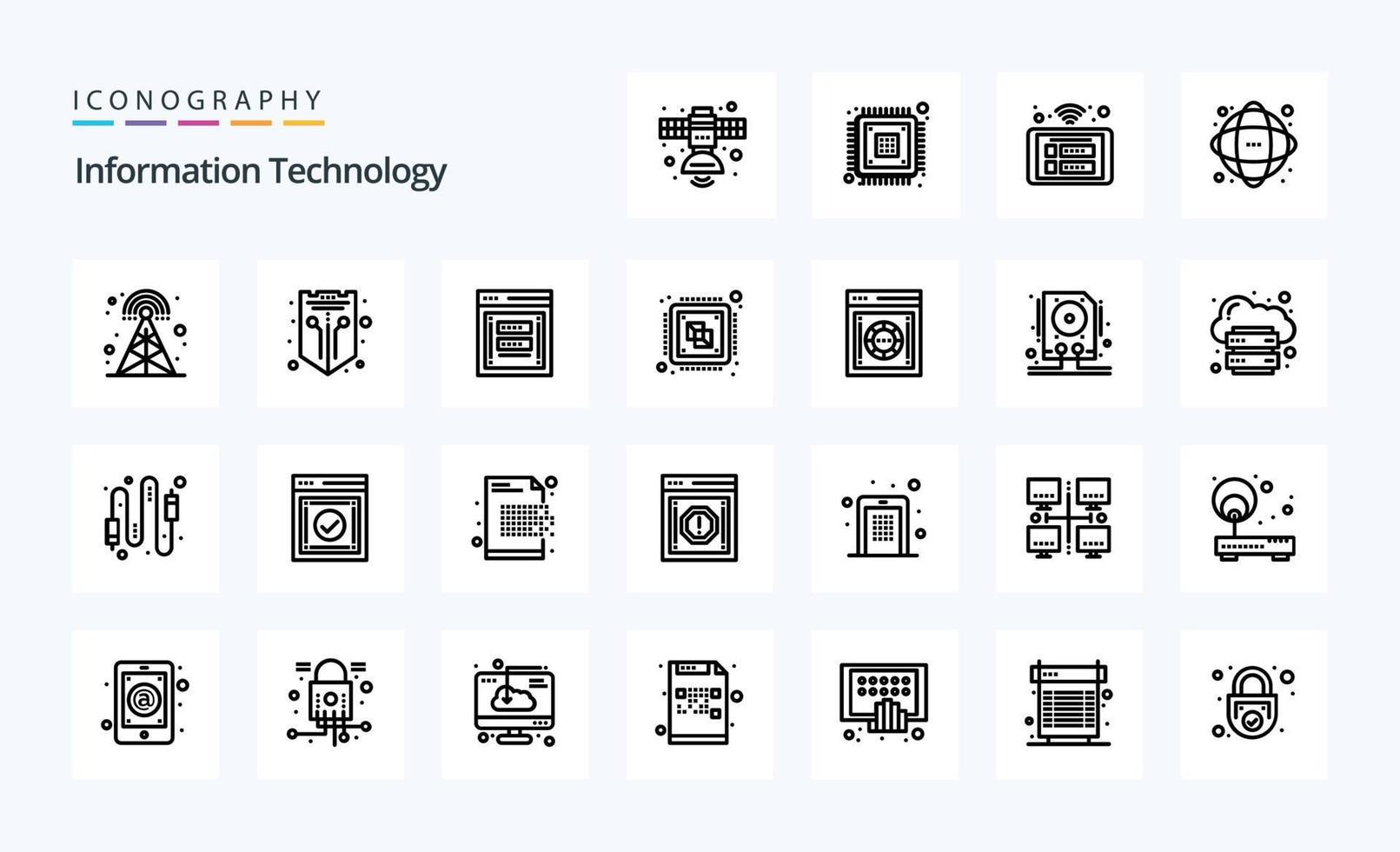 25 pacote de ícones de linha de tecnologia da informação vetor