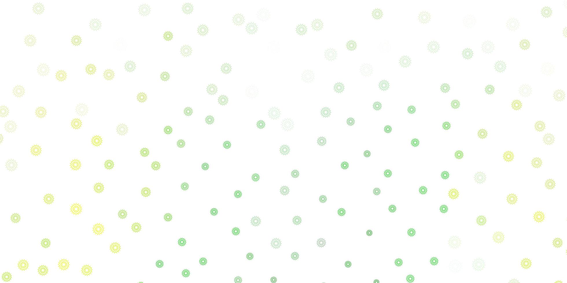 textura de doodle de vetor verde e amarelo claro com flores.