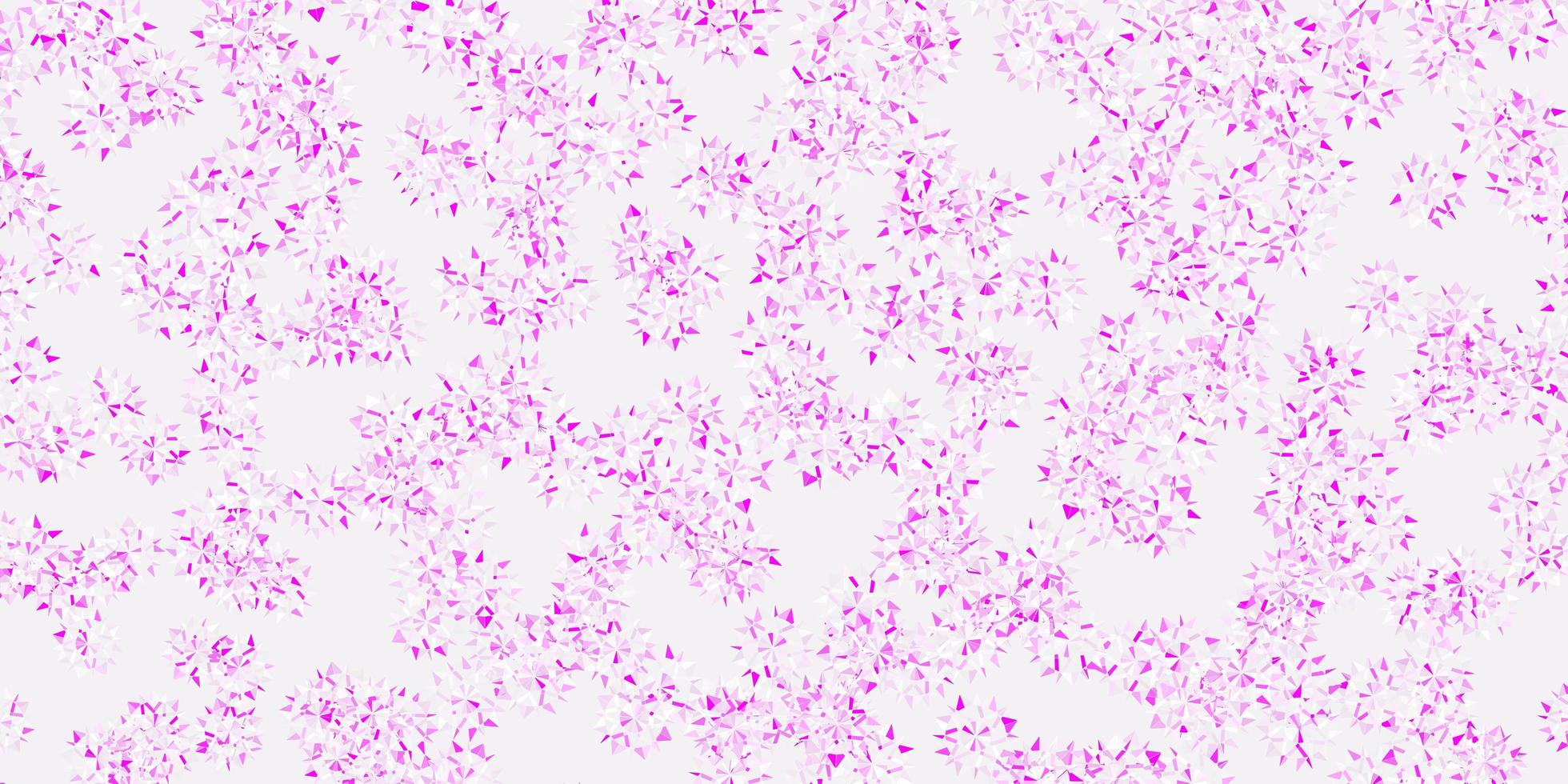 textura vector roxo claro com flocos de neve brilhantes.