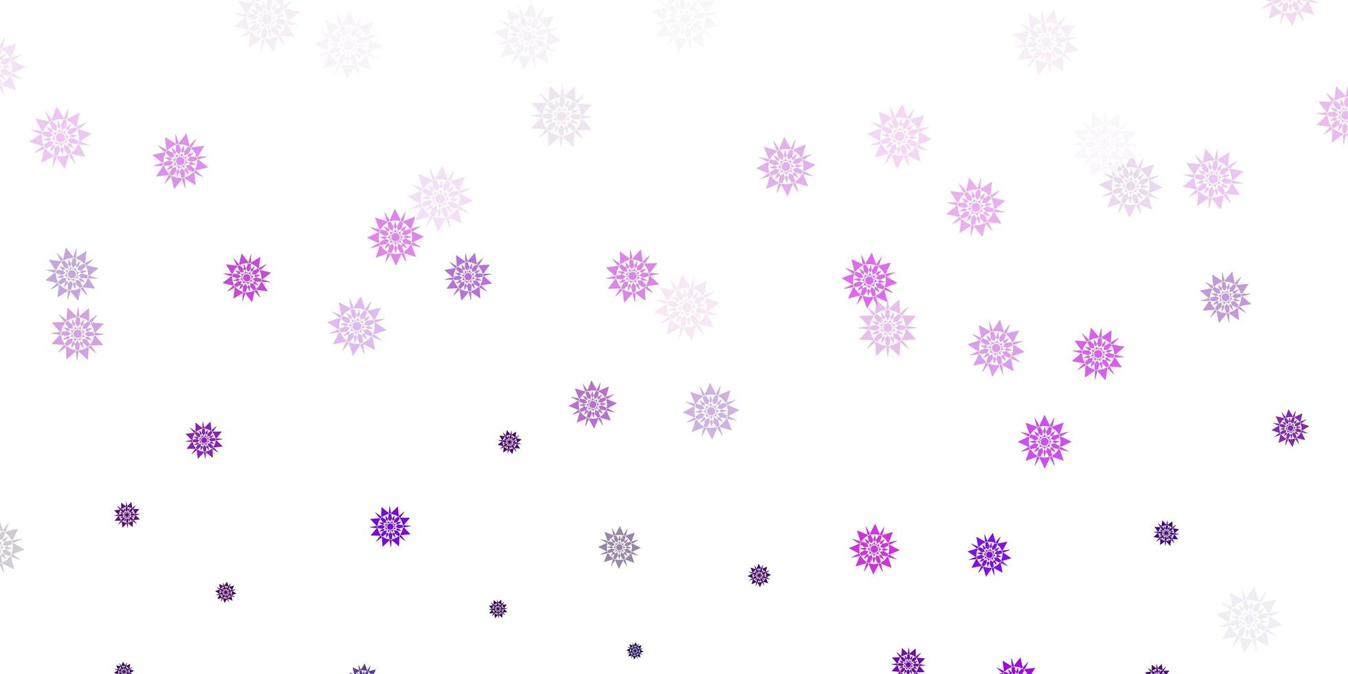 textura vector roxo claro com flocos de neve brilhantes.