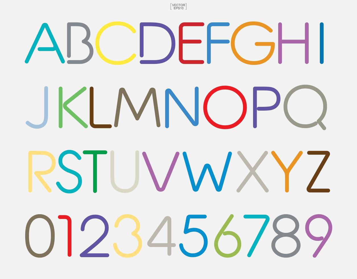 letras e números do alfabeto estilizado colorido. design de tipo de letra elegante. vetor. vetor