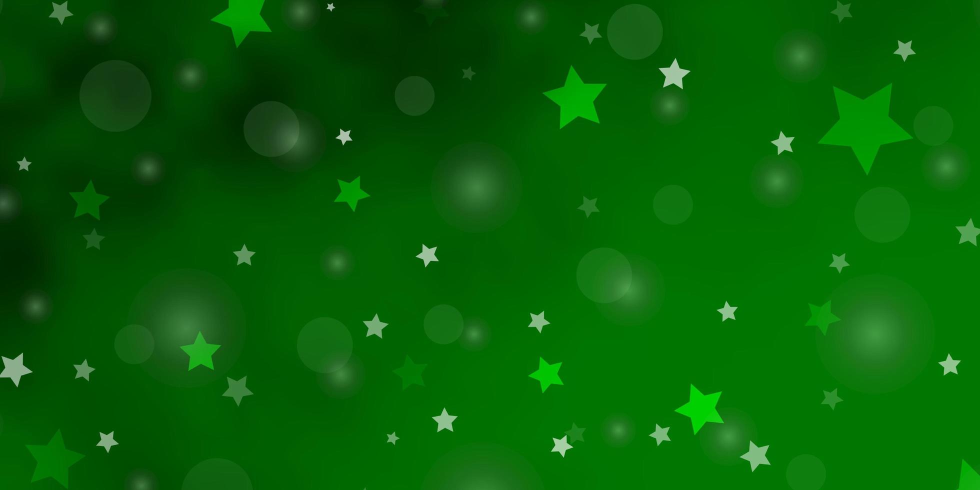 textura de vetor verde claro com círculos, estrelas.