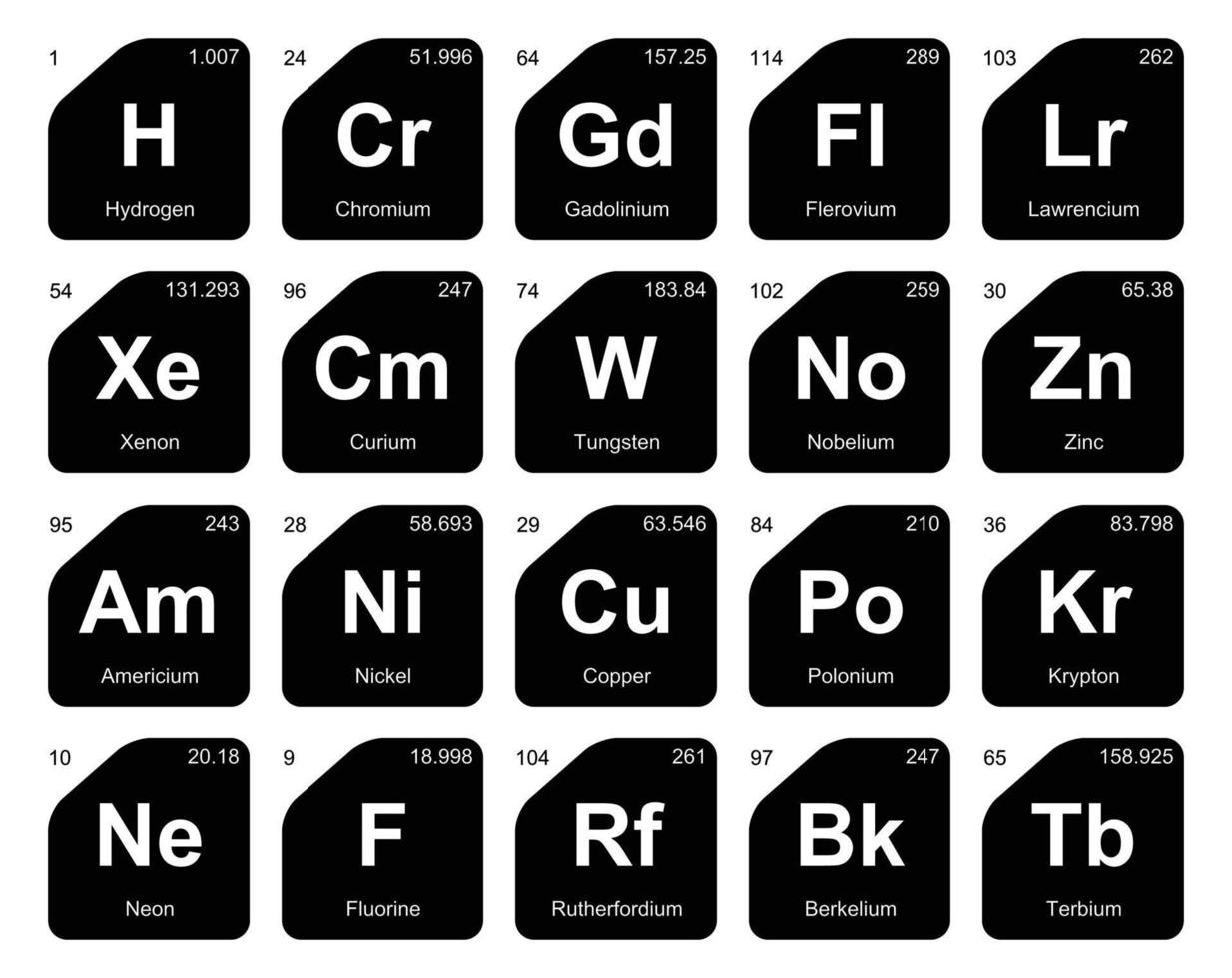 20 tabela periódica do design do pacote de ícones de elementos vetor