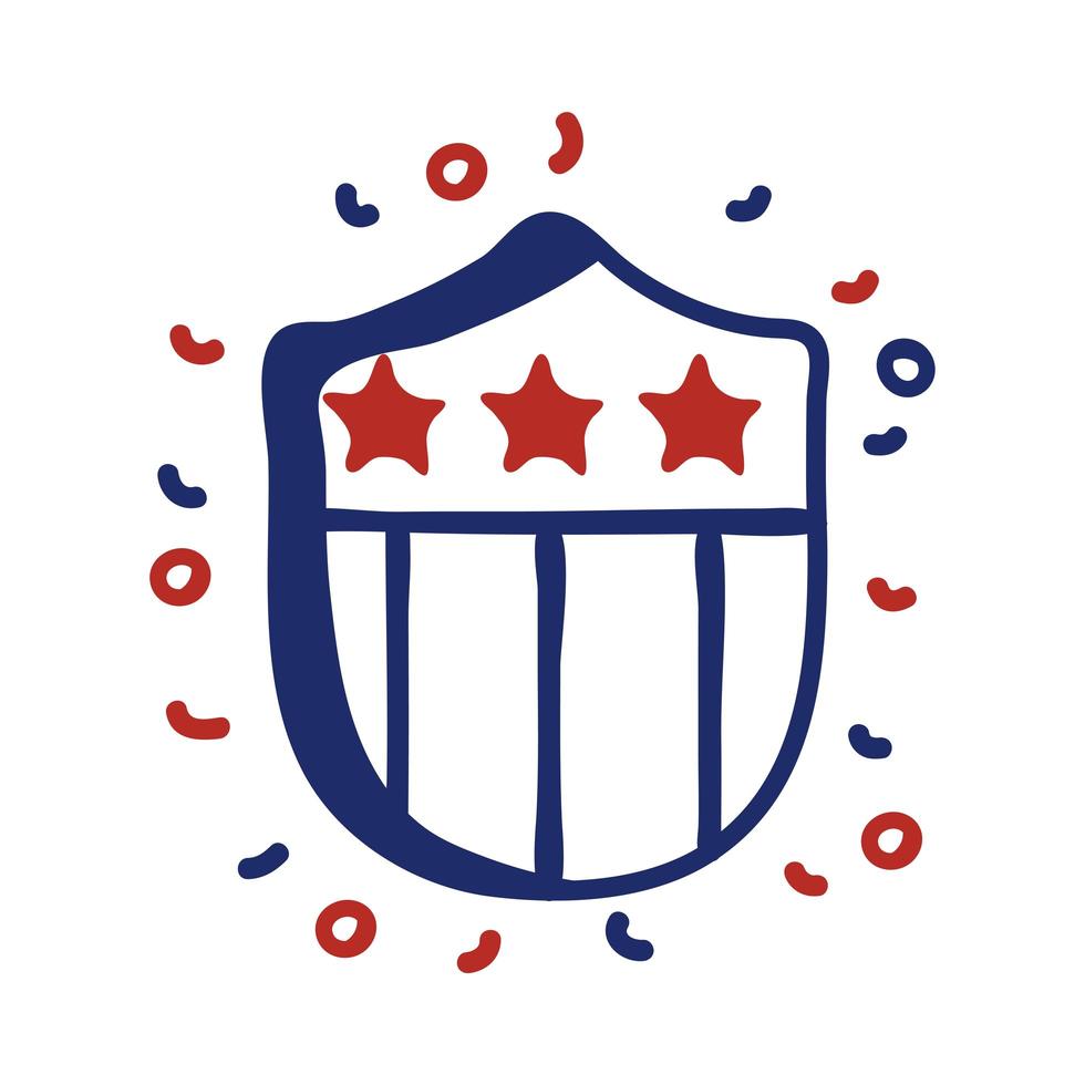 escudo com design de ilustração vetorial estilo linha bandeira dos EUA vetor