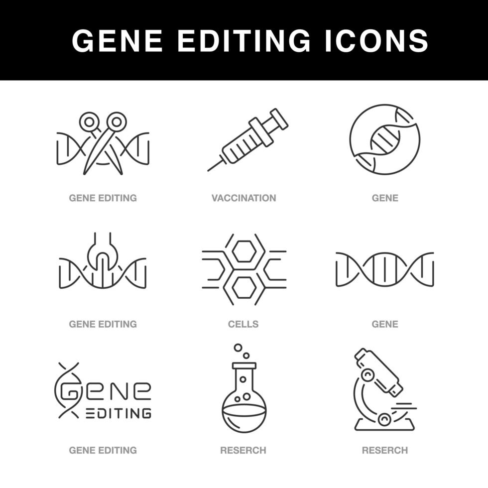 ícones de engenharia genética definidos com um traço editável vetor