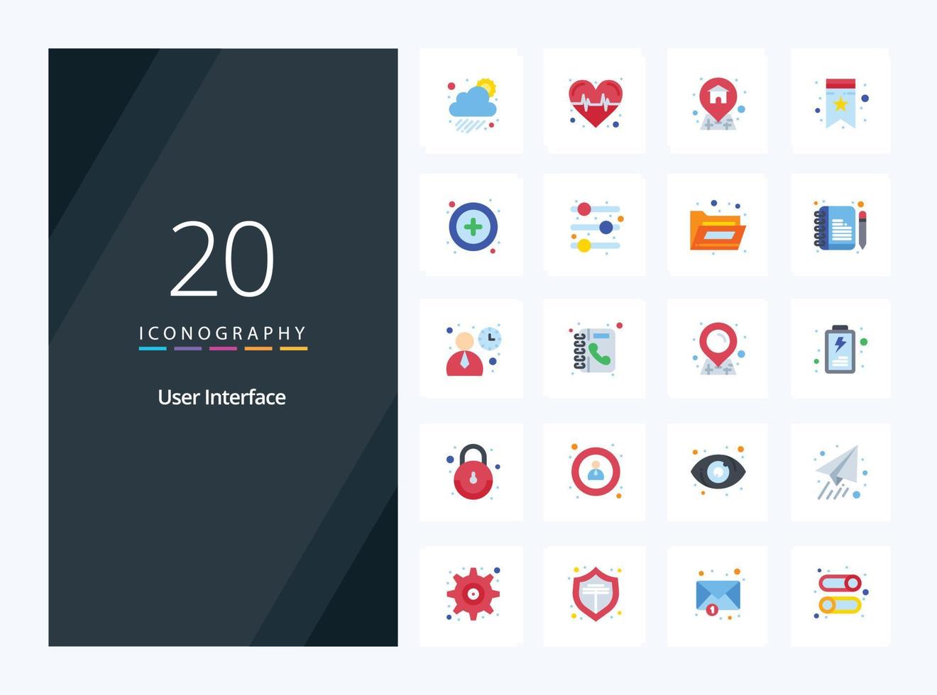 20 ícone de cor plana da interface do usuário para apresentação vetor