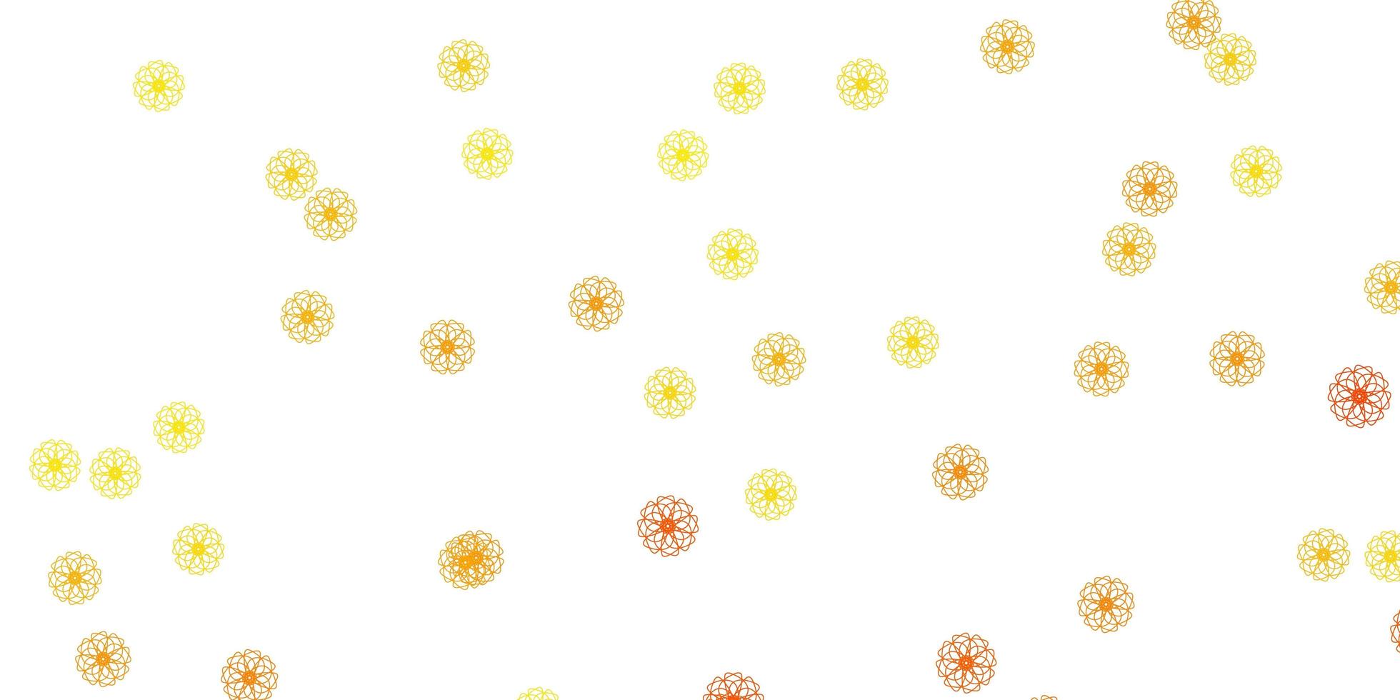 modelo de doodle de vetor amarelo claro com flores.