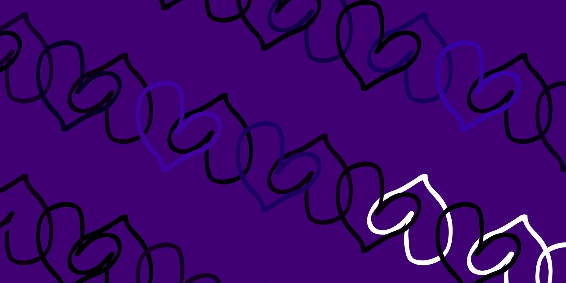 fundo vector roxo claro com corações brilhantes.