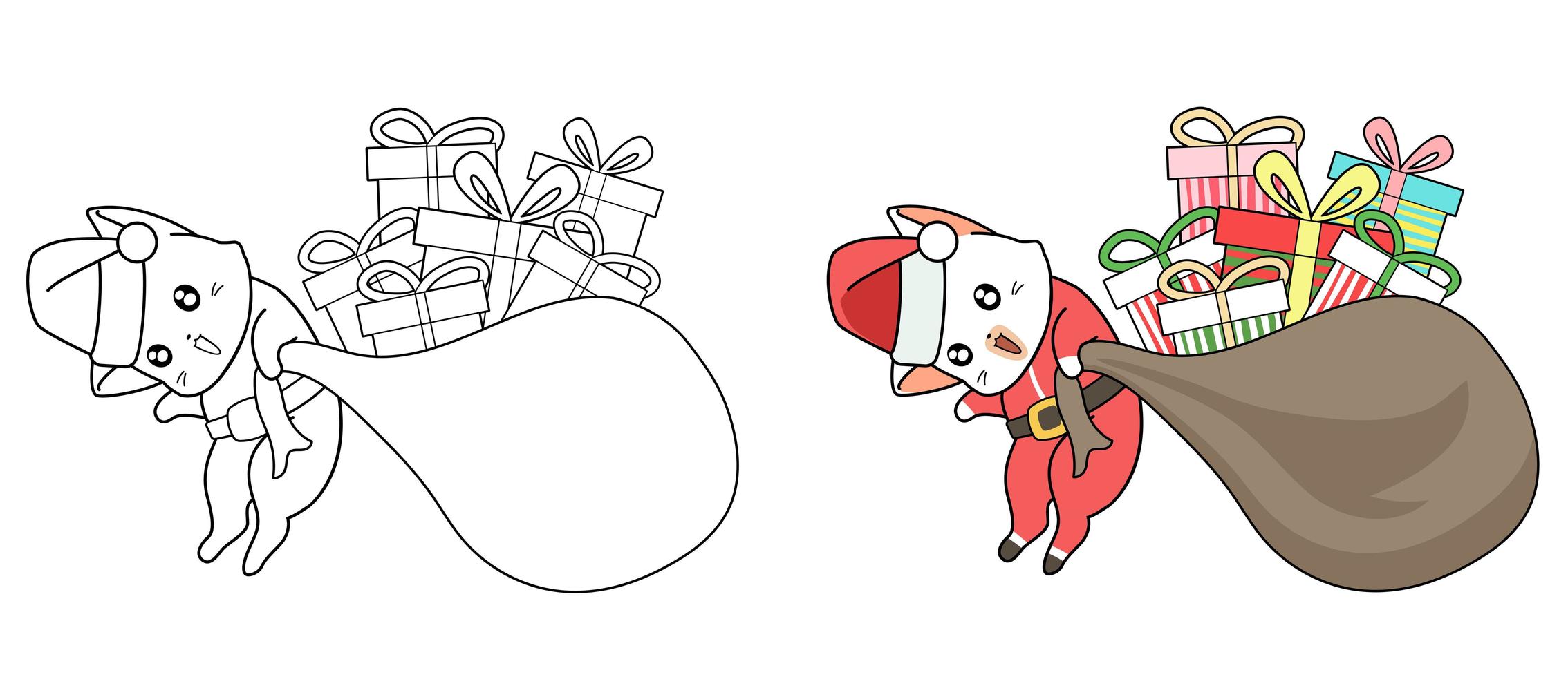 Papai Noel com desenhos animados de presentes para colorir facilmente a página para crianças vetor