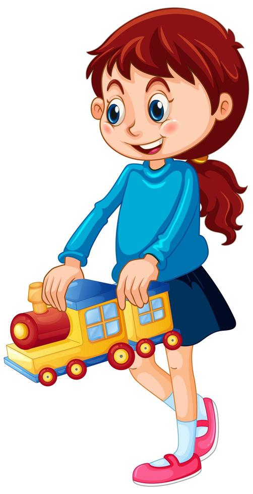 garota feliz segurando um brinquedo vetor
