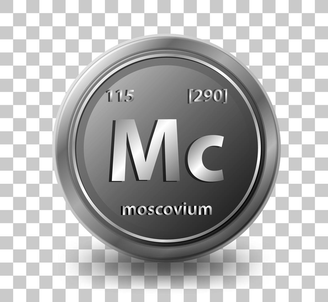 elemento químico moscovio. símbolo químico com número atômico e massa atômica. vetor
