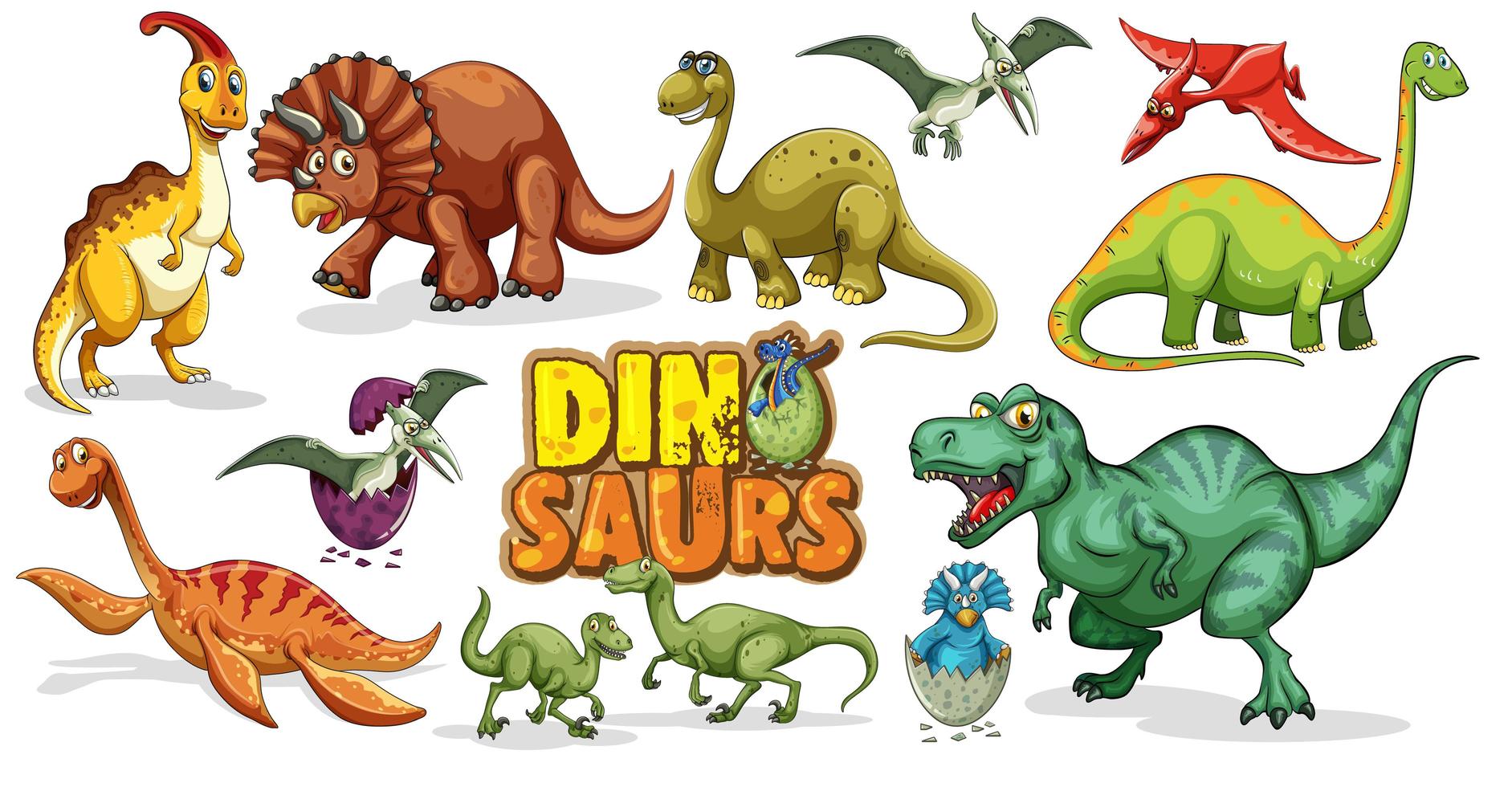 conjunto de personagem de desenho animado de dinossauros isolado no fundo branco vetor