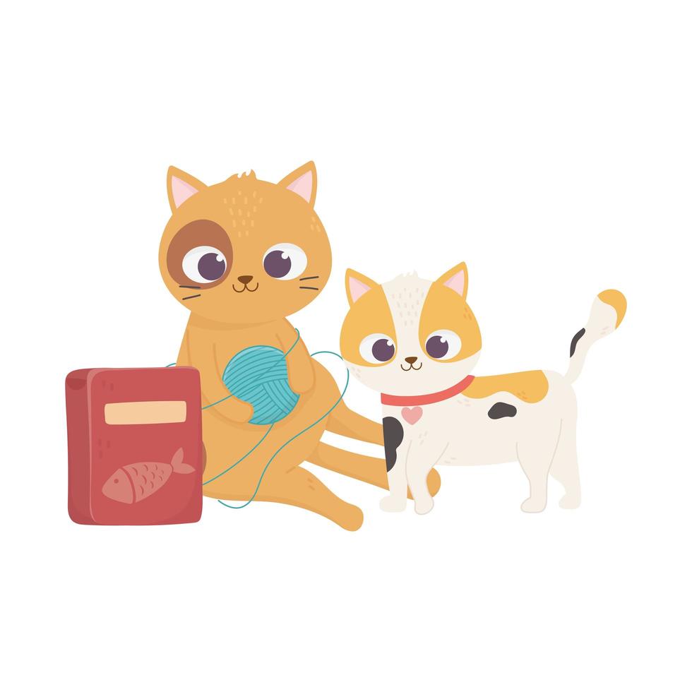 gatos me fazem feliz, gatos fofos brincando de bola de lã e desenho animado vetor