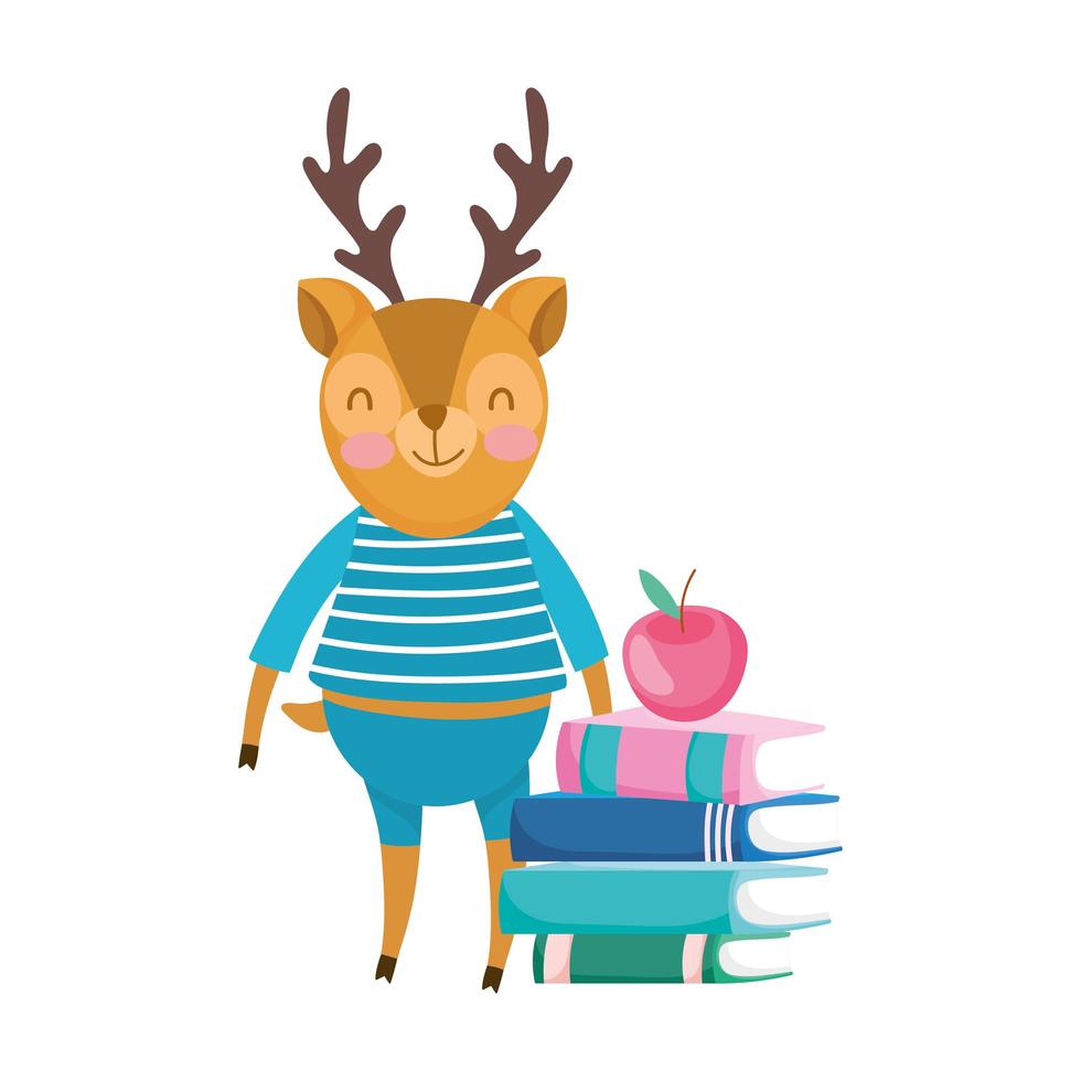 de volta às aulas, esquilo com livros desenho animado da maçã vetor