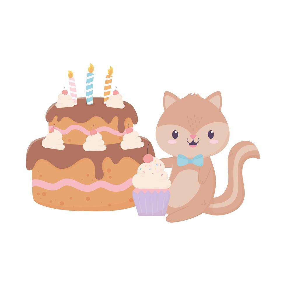chá de bebê esquilo bolo e decoração de cartão de cupcake vetor