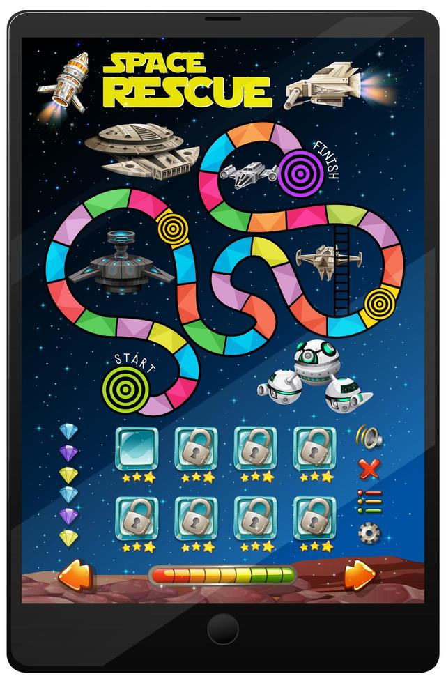 jogo espacial na tela do tablet vetor