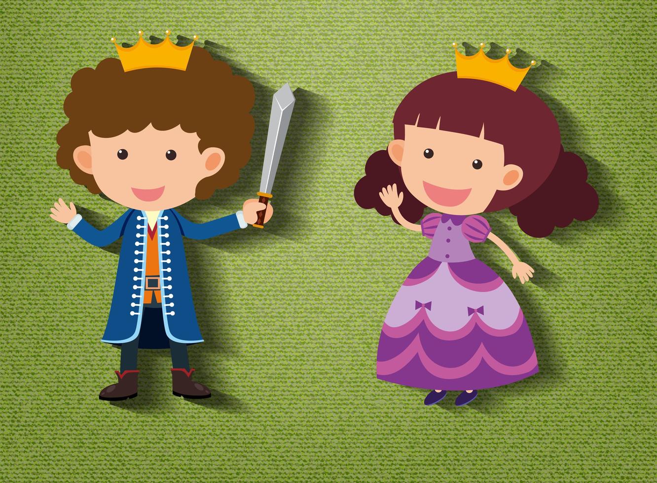 personagem de desenho animado pequeno cavaleiro e princesa sobre fundo verde vetor