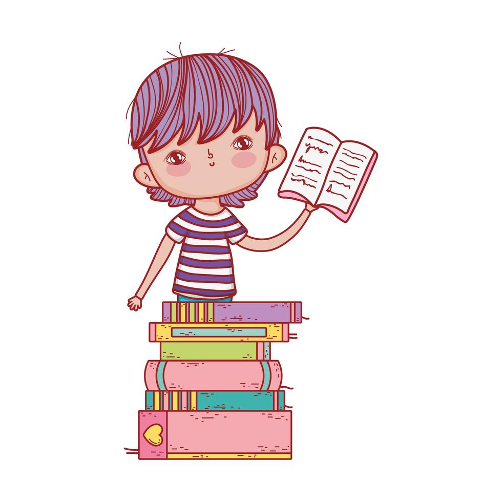 garotinho segurando um livro aberto vetor