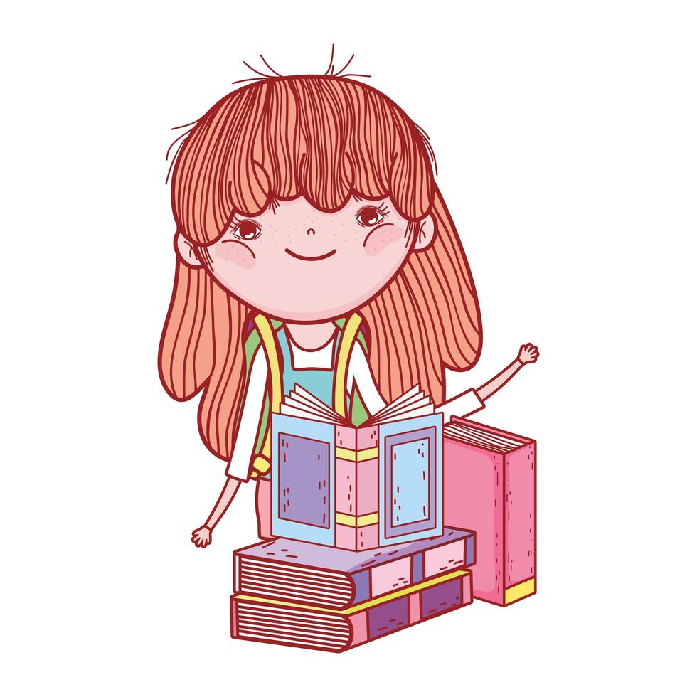 menina bonitinha com livros estudando desenho animado vetor