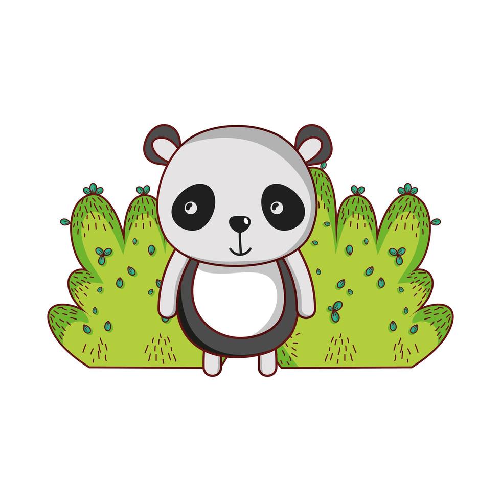 animais fofos, panda folhagem bush design natureza vetor