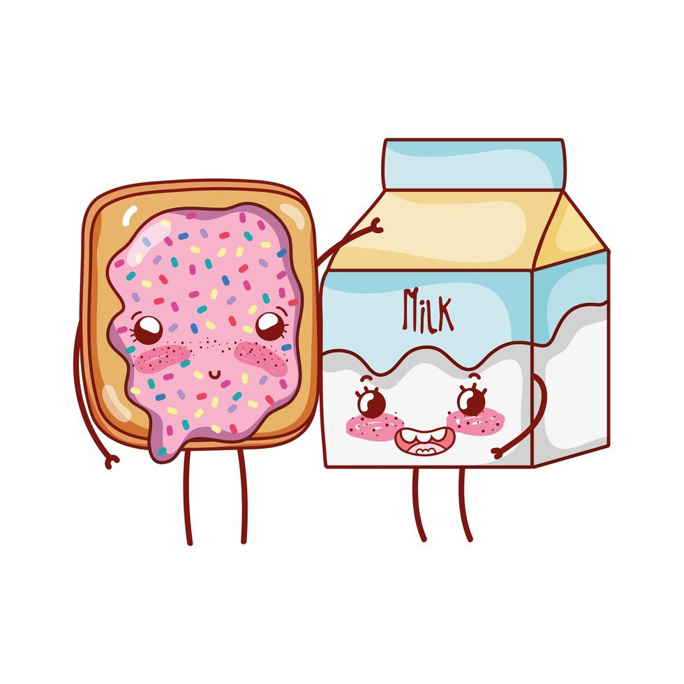 pequeno-almoço pão fofo com caixa de leite cartoon vetor