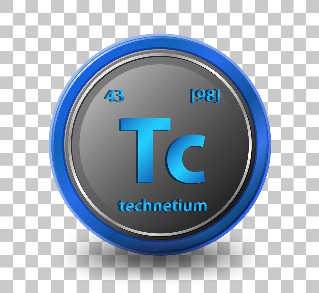 elemento químico tecnécio. símbolo químico com número atômico e massa atômica. vetor