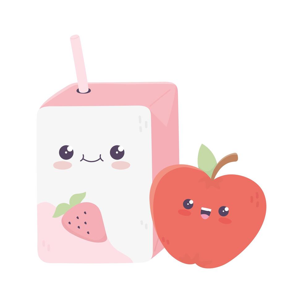 Caixa de suco fofa e personagem de desenho animado apple kawaii vetor