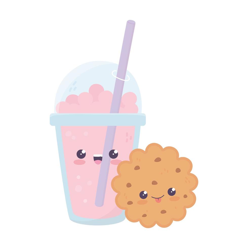 personagem de desenho animado kawaii de biscoito fofo e milk-shake vetor
