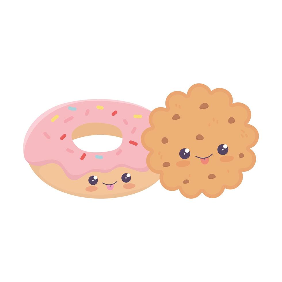 biscoito fofo e donut personagem de desenho animado vetor