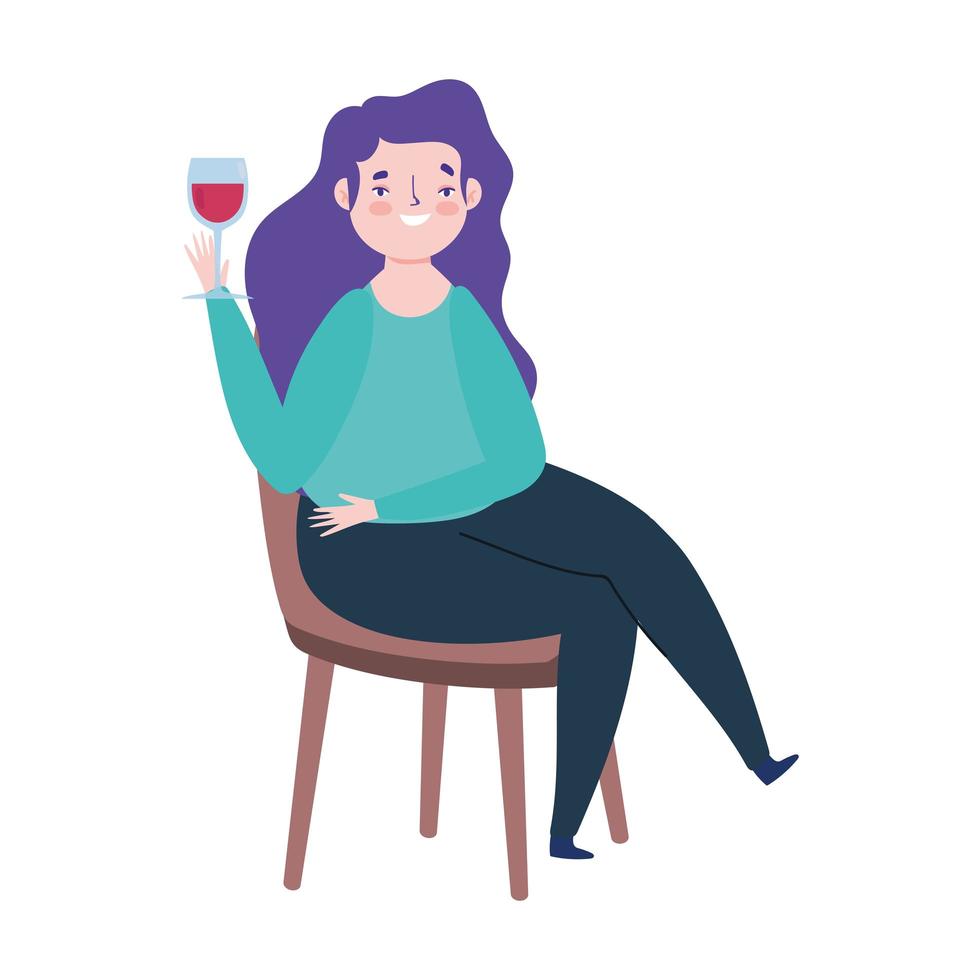 copo de vinho de mulher sentada na cadeira design de ícone isolado vetor