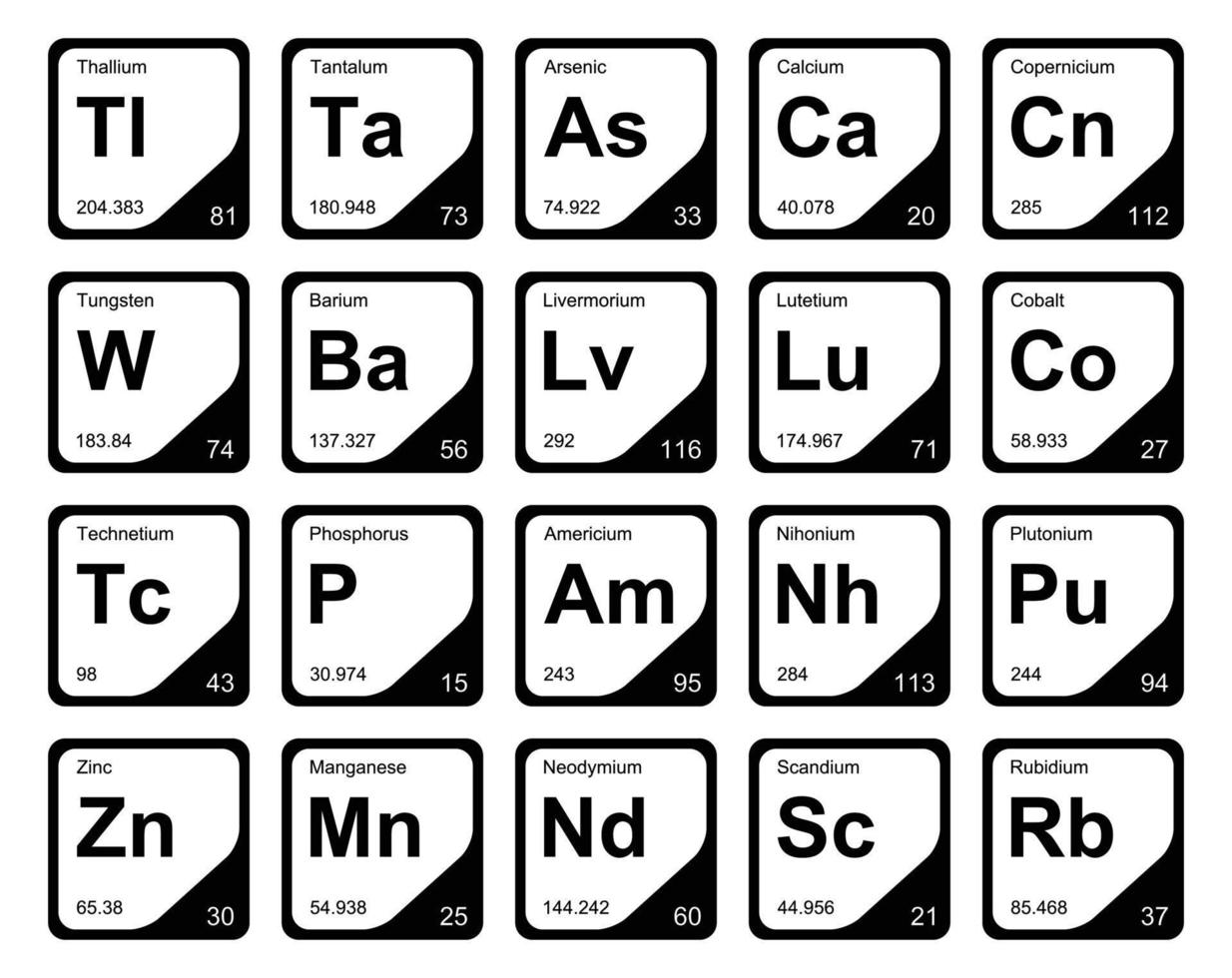 20 tabela periódica do design do pacote de ícones de elementos vetor