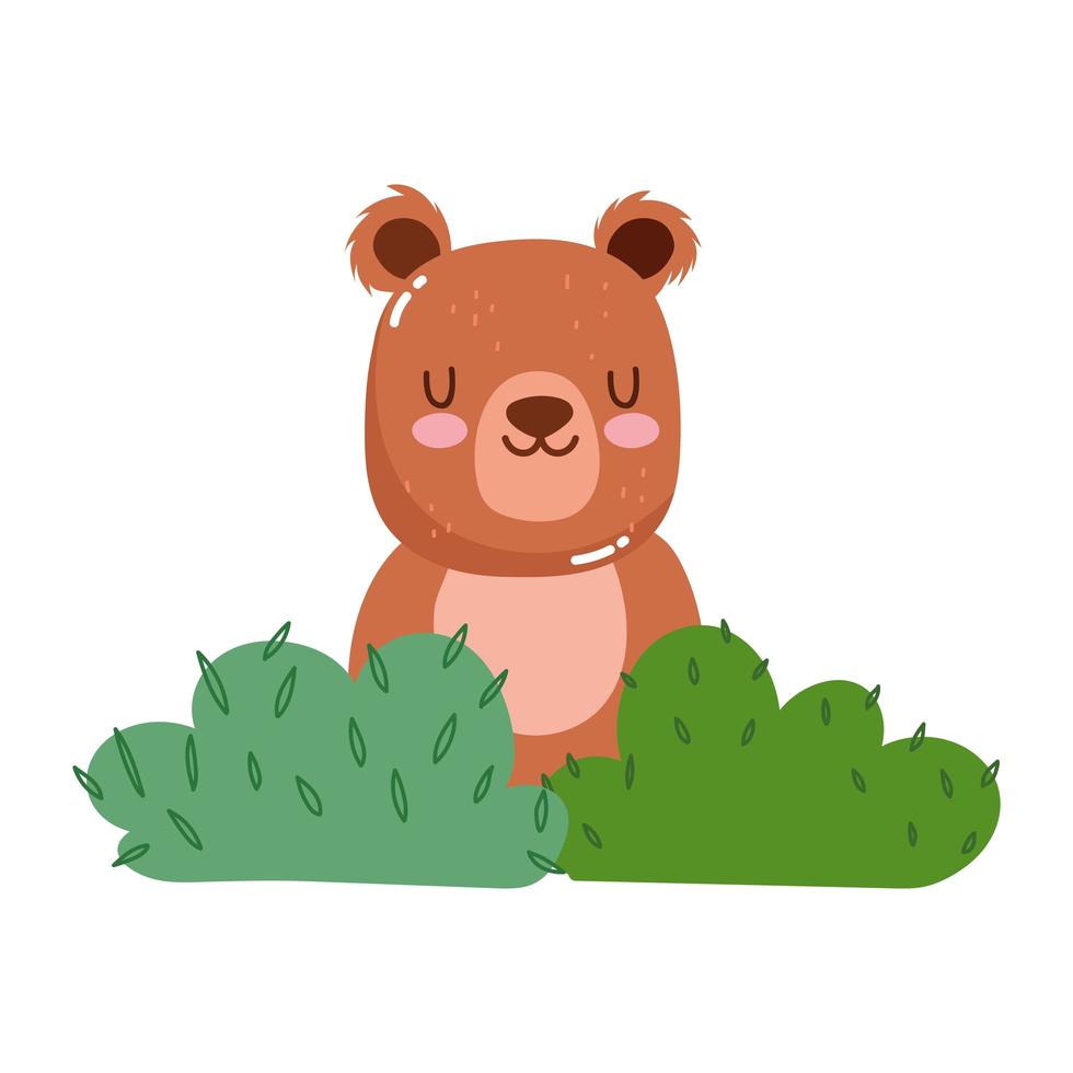 animal fofo adorável personagem selvagem pequeno urso grama desenho animado vetor