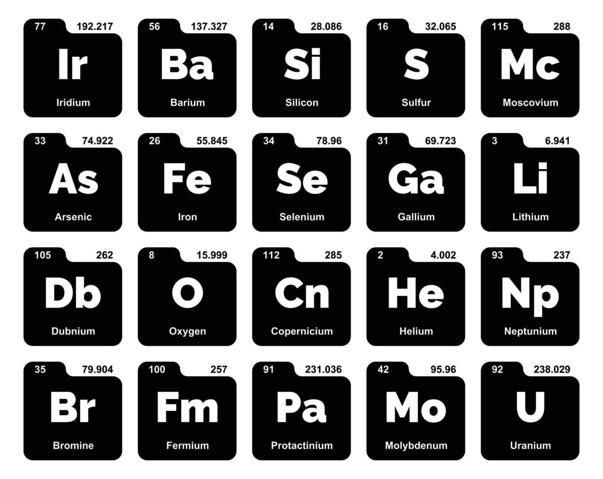 20 tabela periódica do design do pacote de ícones de elementos vetor