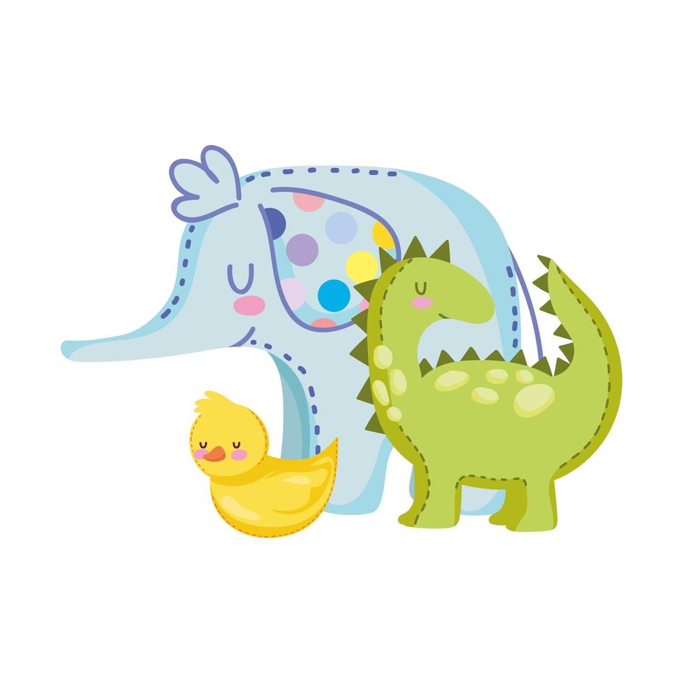 objetos de brinquedos para crianças pequenas brincarem de desenho animado, pato de dinossauro e elefante vetor