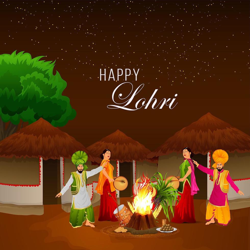 feliz celebração lohri tambor criativo e cartão sikh vetor