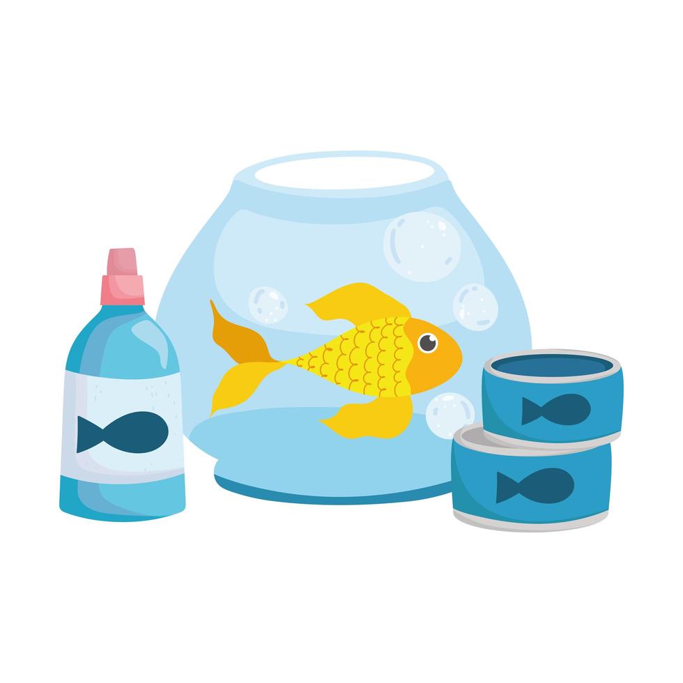 pet shop, frasco de remédio de peixe em tigela e animal doméstico de comida vetor