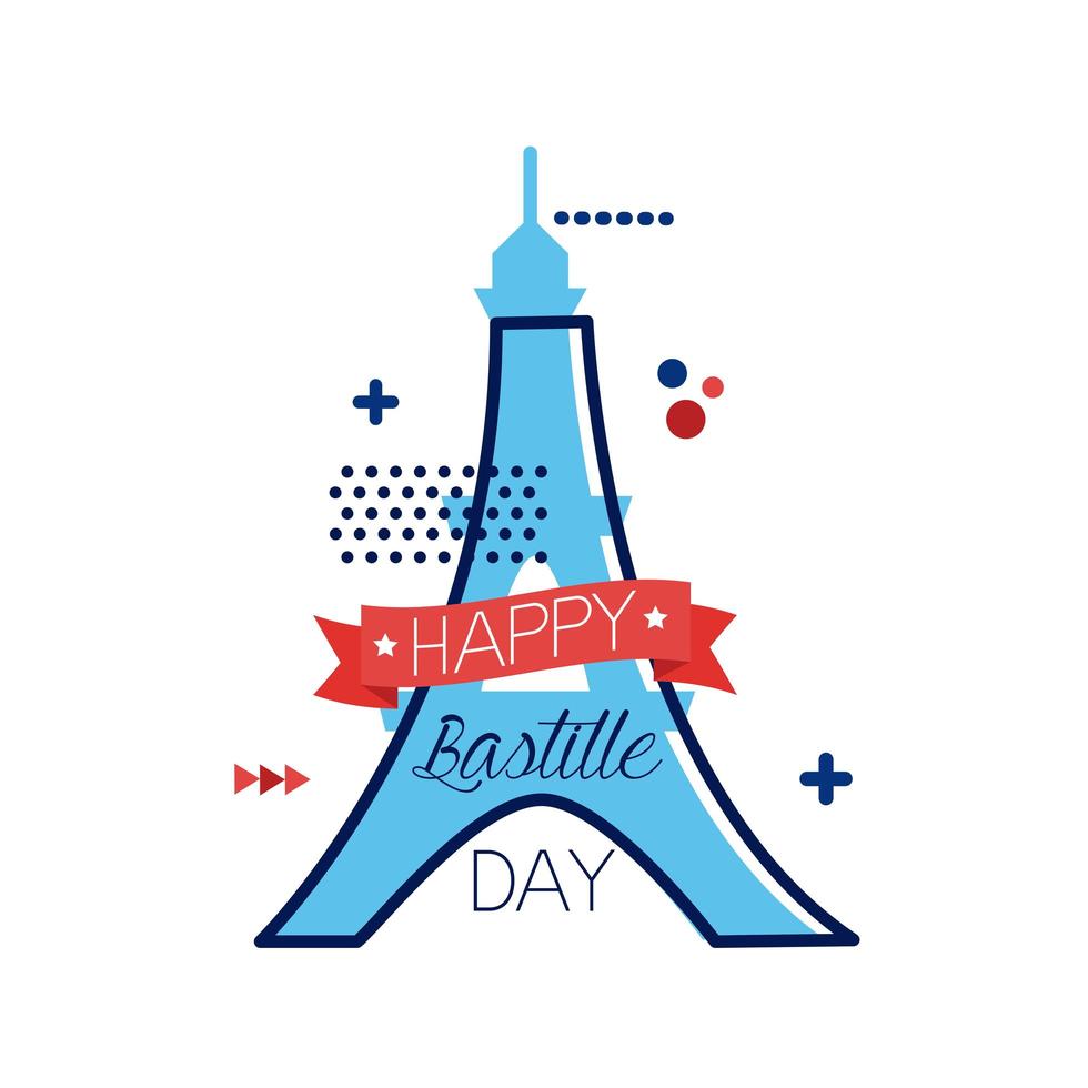 eiffel bastille day lettering flat style vetor