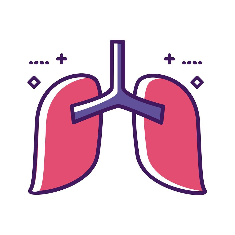 pulmões órgão humano linha e estilo de preenchimento vetor