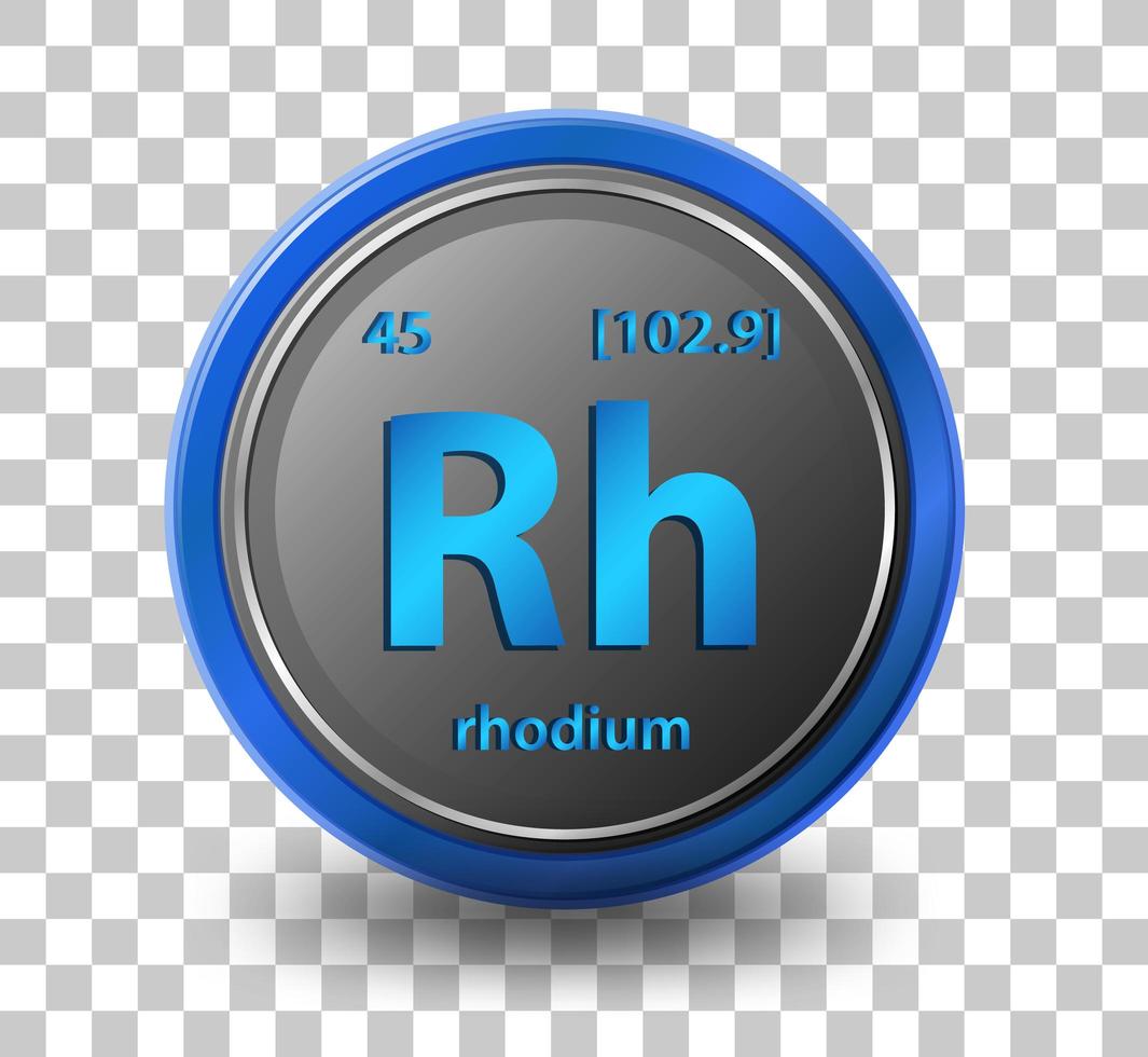 elemento químico de ródio. símbolo químico com número atômico e massa atômica. vetor