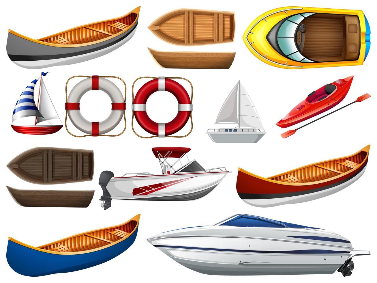 conjunto de diferentes tipos de barcos e navios isolados no fundo branco vetor