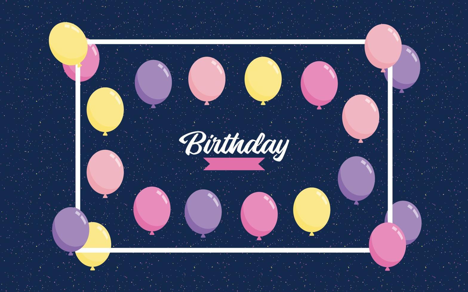 banner de texto de letras de feliz aniversário com fundo de balão vetor