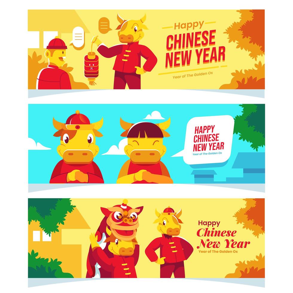 banner de conceito de ano novo chinês boi bonito vetor