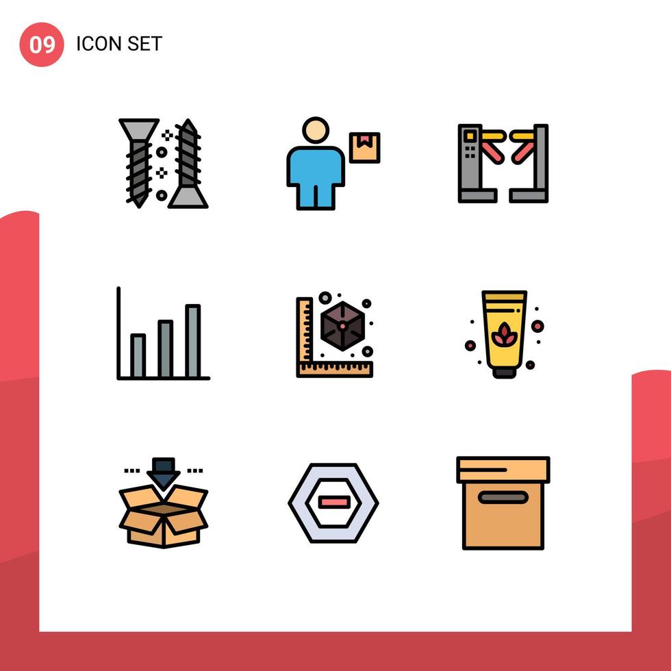 pacote de linha vetorial editável de 9 cores planas de linhas preenchidas simples de elementos de design gráfico de vetores editáveis no subsolo do gadget