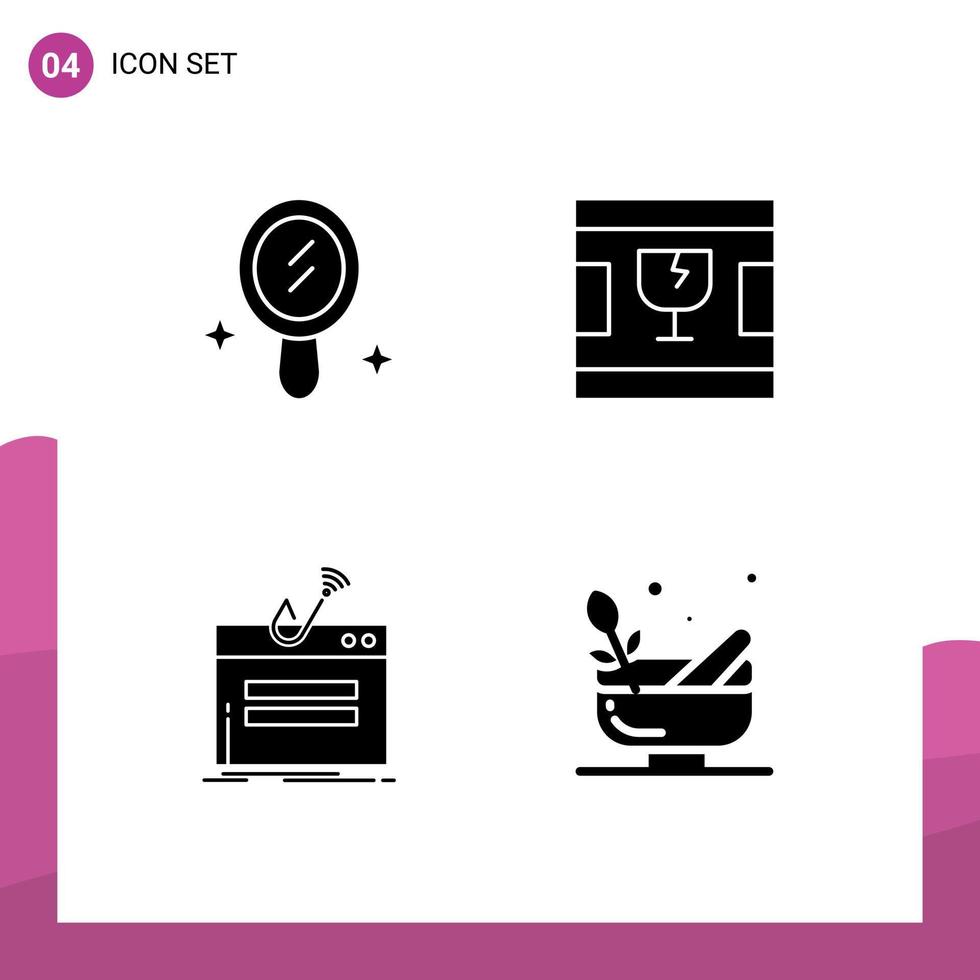 pacote de 4 sinais e símbolos de glifos sólidos modernos para mídia de impressão na web, como fraude de entrega de senha interior, moagem de elementos de design vetorial editáveis vetor