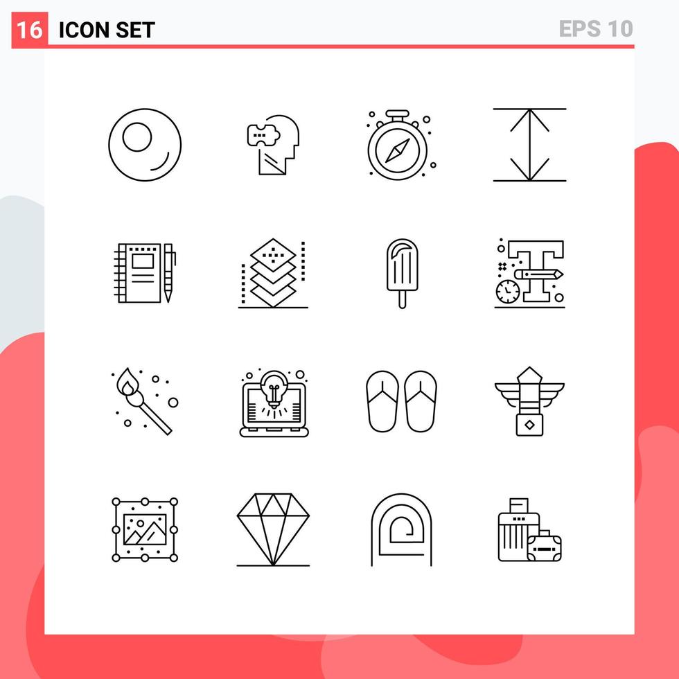 pacote de interface do usuário com 16 esboços básicos de codificação, relógio de lápis, caderno de esboços, elementos de design de vetores editáveis