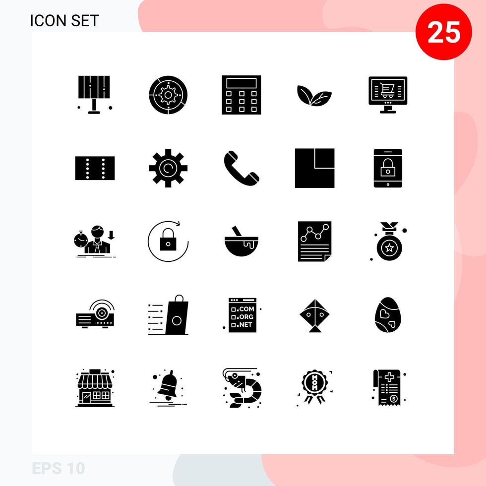 Pacote de glifos sólidos de 25 interfaces de usuário de sinais e símbolos modernos de elementos de design de vetores editáveis de crescimento de plantas de processo de primavera de computador