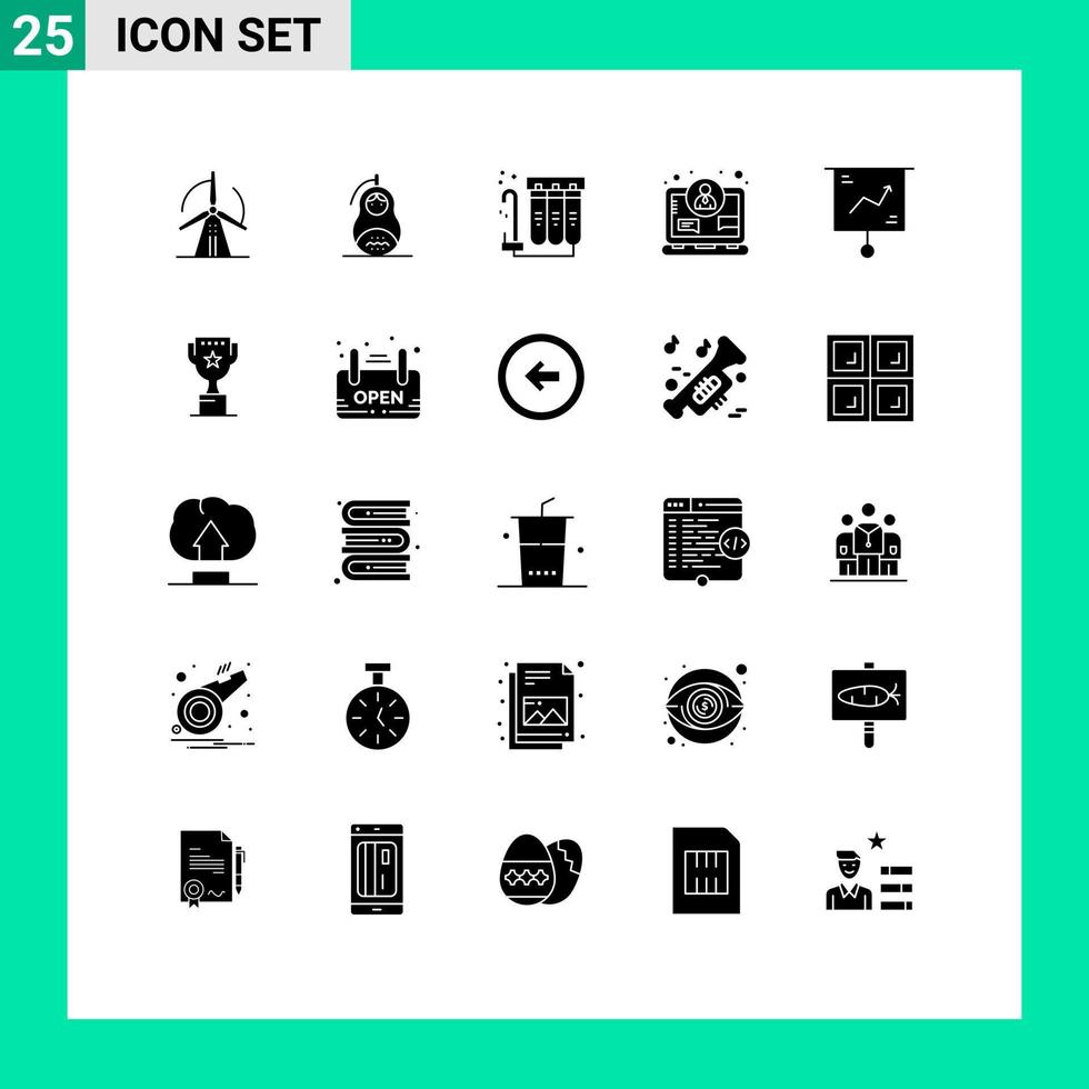pacote de interface do usuário de 25 glifos sólidos básicos de elementos de design de vetores editáveis de água digital de negócios na rússia
