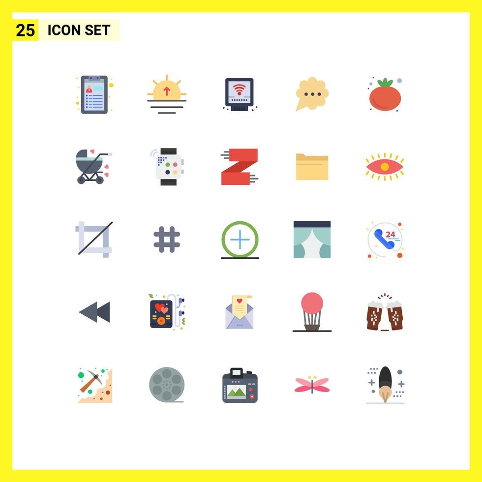 conjunto de 25 sinais de símbolos de ícones de interface do usuário modernos para carrinho de bebê tomate comida mecânica bate-papo elementos de design de vetores editáveis